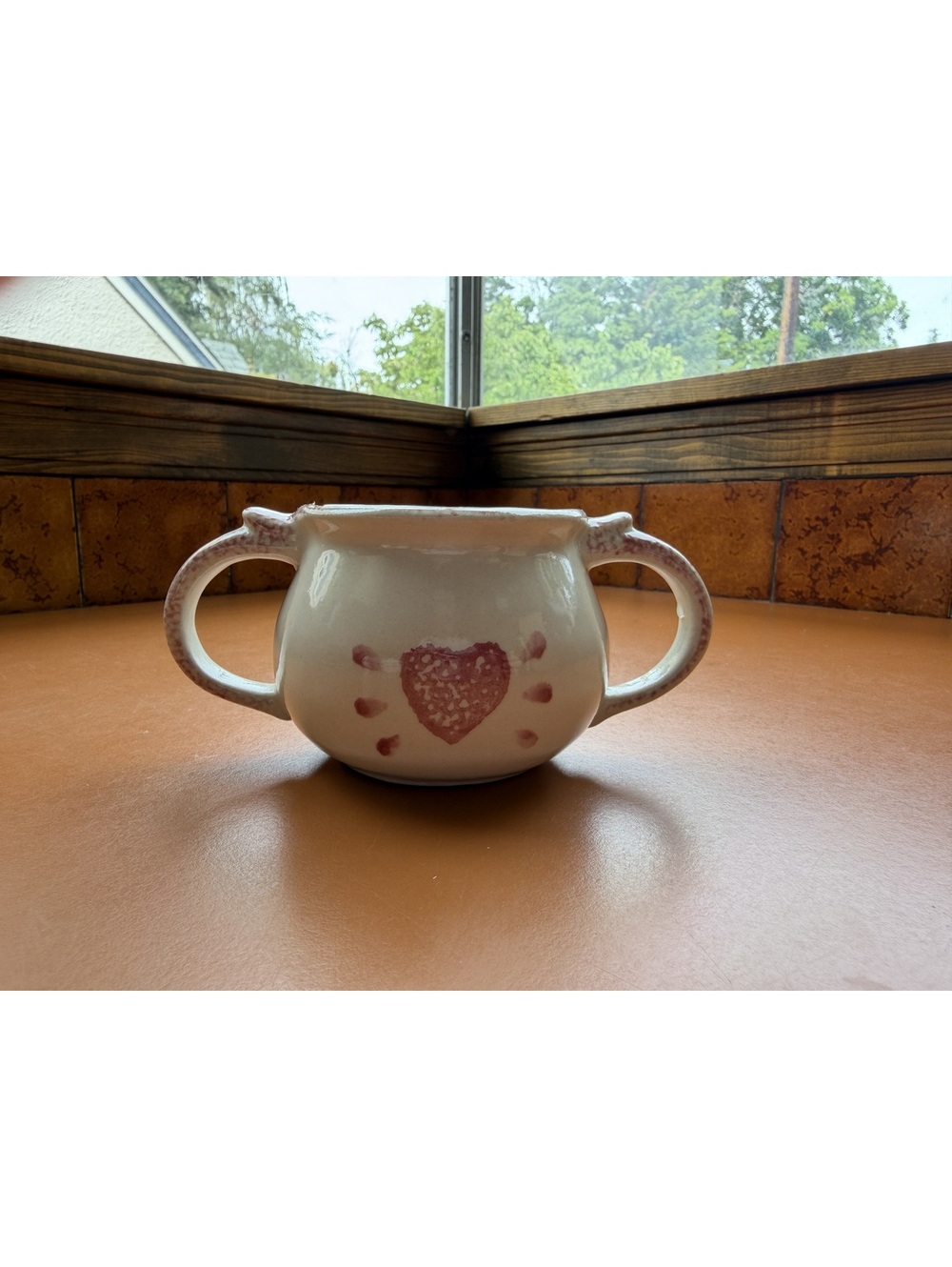 Vintage Loomco China Pink Heart Creamer Double Handle Cottagecore Pottery